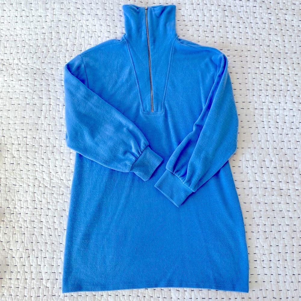 Zara 3/4 Zip Baby Blue Knit Sweater Dress